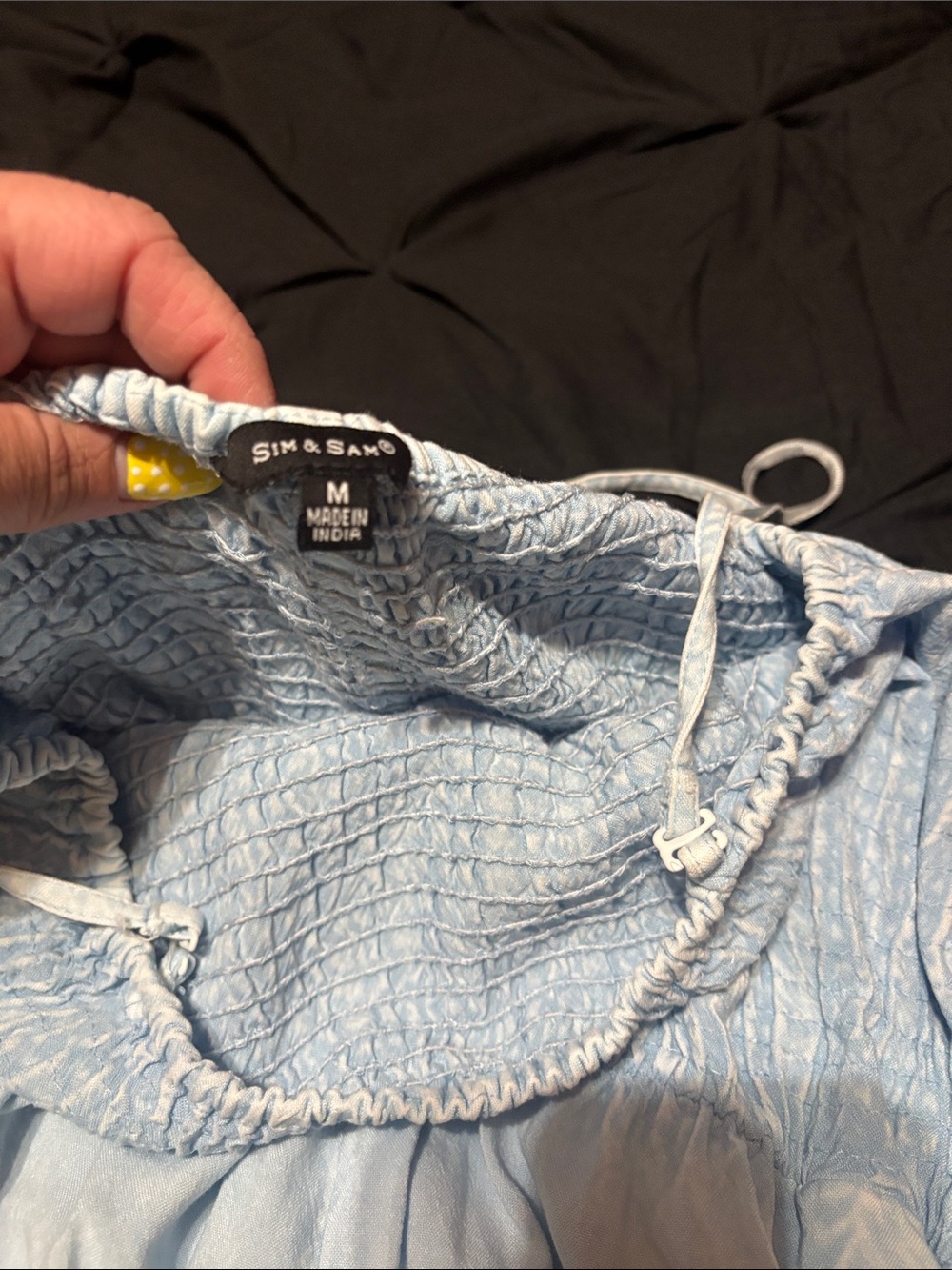 Light Blue Smocked Strappy Jumpsuit - Picture 3 of 4